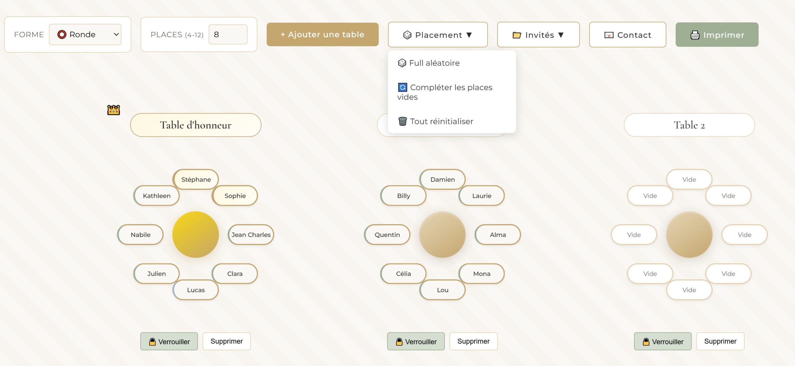 Outil plan de table mariage - état initial